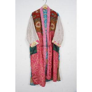 ART&ART Robe traditionnelle japonaise pour femmes, 100% soie, longueur intégrale, manches trois-quarts, col en V, cordon de serrage, respirante, douce - Product Image 3