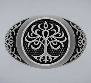 Luxury 925 Sterling Silver Tree Pattern <b>Ring</b> Black Enamel <b>Men</b>’s Bold Statement Signet Jewelry <b>for</b> Wholesale - Product Image 2