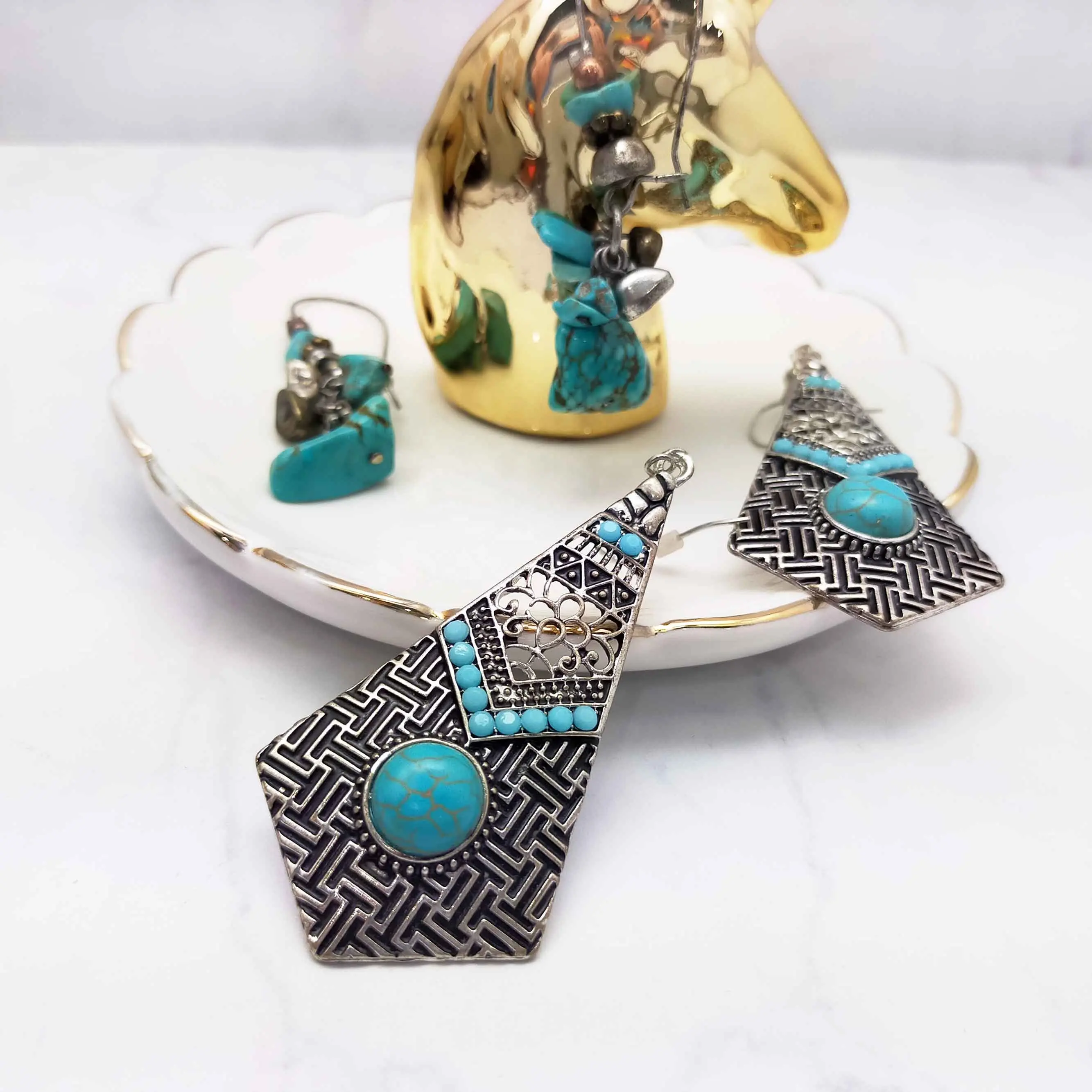 Boucles d'oreilles en Turquoise de Style occidental, bijoux fantaisie de mode pour femmes et filles
