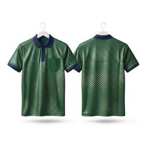 เสื้อโปโลผู้ชายสีเขียวลายจุด แขนสั้น สไตล์ลำลอง ผ้าถัก มีกระเป๋า - Product Image 1
