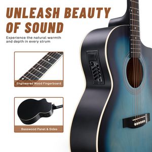 Guitare Folk KMA102 avec amplificateur 15W, accordeur et autres accessoires, panneau en tilleul de 38 pouces, bordure mate, finition bleu frotté, prix - Product Image 4