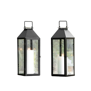 <b>Set</b> Of 2 Gold Moroccan Style Decorative <b>Lanterns</b> Vintage Metal & Glass Hanging Candle Holders For Indoor Outdoor Home Wedding - Product Image 3