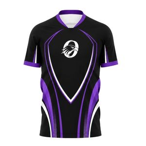 Maillot de football noir et violet à manches courtes avec tissu à séchage rapide pour les entraînements et les matchs d'équipe - Product Image 1