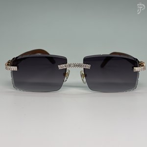 Gafas de Sol de Lujo con Lentes Negros Oscuros, Diseño Hip Hop con Cristales Baguette y Baño de Rodio, para Unisex - Product Image 1