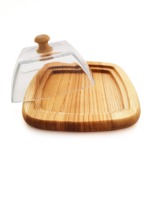 Beurrier en bois avec couvercle en verre, utilisé comme un élégant récipient de service, parfait pour la mise en place de la table du petit-déjeuner, vente en gros depuis l'Inde