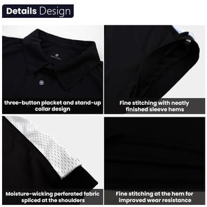 Polo pour hommes avec rayures contrastées en maille sportive sur les épaules, motif uni, jersey, fourniture ODM, tennis, pickleball - Product Image 4