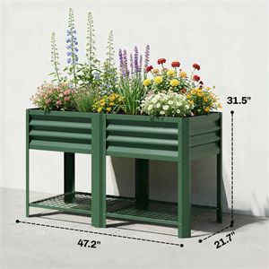 Fioriera Rialzata e Scaffale Portapiante Verde con Vaso e Contenitore per Attrezzi - Product Image 6