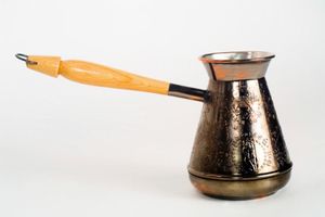 Vintage Brass Turkish Coffee <b>Pot</b> Cezve with Wooden Handle for Traditional Coffee Making - Product Image 5