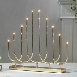 Unique Metal 10 Arms Menorah Candle Holder Stylish <b>Candelabra</b> Decorative Table Centerpiece Accent - Product Image 1