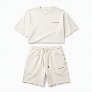 Ensemble T-shirt et short personnalisé en coton épais, T-shirt à manches courtes, deux pièces, unisexe, été - Product Image 4