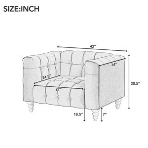 Divano Moderno Olandese Imbottito da 42 Pollici con Schienale Trapuntato a Bottoni e Gambe in Legno Massello per Soggiorno - Product Image 2