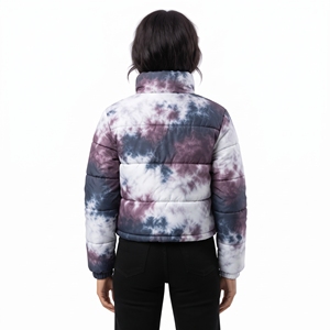 <b>Ladies</b> Quilted <b>Padded</b> Jacket <b>Winter</b> Wear Cropped Puffer <b>Coat</b> Full Zip Custom Tie Dye Sublimation Outerwear - Product Image 2