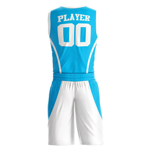 Conjunto de Uniforme de Baloncesto Personalizado, Azul Cielo y Blanco, Cuello en V, Sin Mangas, Malla Transpirable, Impresión Sublimada, Unisex para Adultos - Product Image 3