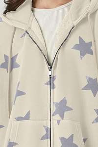 Women Star <b>Graphic</b> <b>Zip</b> <b>Up</b> <b>Hoodies</b> Y2k Drawstring Star Print Sweatshirt Oversized Jackets with Slant Front Pocket - Product Image 4