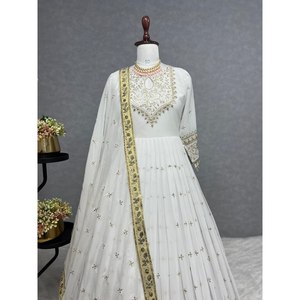 Attraente GEORGETTE ricamo sequenza abito <span class=keywords><strong>da</strong></span> <span class=keywords><strong>lavoro</strong></span> con DUPATTA bianco - Product Image 2