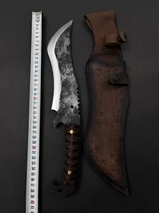 Cuchillo de Caza 5160 de Acero Forjado con Alto Contenido de Carbono, Machete de <span class=keywords><strong>Supervivencia</strong></span> de Hoja Fija con Mango de Madera de Nogal y Funda de Cuero - Product Image 3