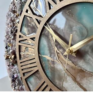 Round Resin Casting Wall <b>Clock</b> Purple Crystal Look <b>Roman</b> Numeral Decorative Timepiece Modern Home Decor - Product Image 3