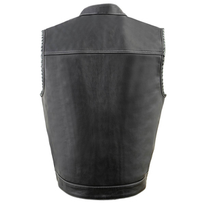 Men's Genuine Leather Vest Zipper Mandarin Collar Moto <b>Biker</b> <b>Waistcoat</b> - Product Image 4