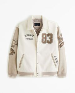 Blouson universitaire personnalisé pour homme, style streetwear hiver, broderie premium, OEM/ODM, 100% laine peignée, logo frontal - Product Image 2