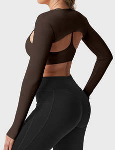 Haut court tricoté extensible pour femme, coupe ajustée, manches longues, ouvert sur le devant, style shrug, idéal pour superposition, en polyester et élasthanne - Product Image 2