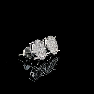 Luxury Square Lab Grown Diamond Earrings 925 Sterling <b>Silver</b> Cluster <b>Stud</b> Jewelry - Product Image 3