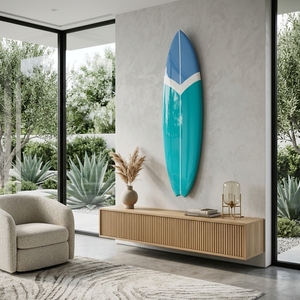 Decoración de Pared de Tabla de Surf de Madera Hecha a Mano, Escultura Minimalista de Tabla de Surf Pintada, Arte de Pared para Sala de Estar de Casa de Playa - Product Image 3