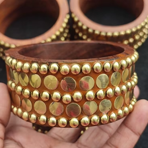 Pulsera de Madera Oscura Hecha a Mano al por Mayor con Incrustación Circular de Resina Blanca |   Brazalete Ancho de Madera Estilo Bohemio por AFZA ENTERPRISES - Product Image 1