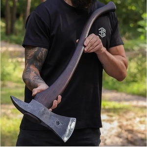 A&M ENTERPRISES Handmade Viking <b>Axe</b> with Rustic Two Tone Steel Head Long Curved <b>Wooden</b> Handle and Matching Leather Sheath Knives - Product Image 5