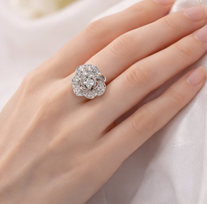 Rose Shaped Natural Diamond Gold Plated <b>Ring</b> High-Grade Luxury Unisex Customizable for Wedding & Anniversary - Product Image 5