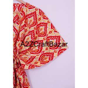 Caftán indio hecho a mano para mujer, caftán corto de algodón, ropa informal, estampado a mano, vestido playero, regalo para ella - Product Image 4