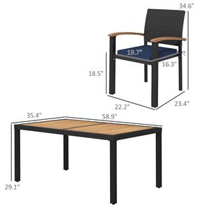 Set da Pranzo per Esterni in Legno di Acacia Resistente alle Intemperie con Sedie e Cuscini Neri per Giardino e Balcone - Product Image 3