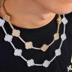 Collar de tenis de lujo con moissanita y diseño de trébol, cadena de eslabones con flor de cuatro hojas, estilo hip hop, joyería llamativa, regalo para hombres y mujeres, set - Product Image 4