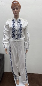 Women's <b>White</b> Two-<b>Piece</b> Long <b>Set</b> Blue O-Neck Sleeveless Casual Wear 100% Cotton Chiffon Breathable Regular Fit - Product Image 2