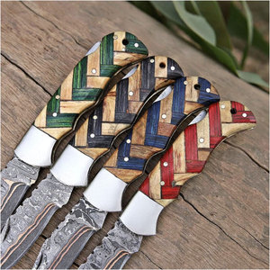 Personalized OEM DIY Copper Damascus Steel Blade Back <b>Lock</b> Pocket Folding Knife Wood Steel Bolster Handle Outdoor Hunting Knives - Product Image 3