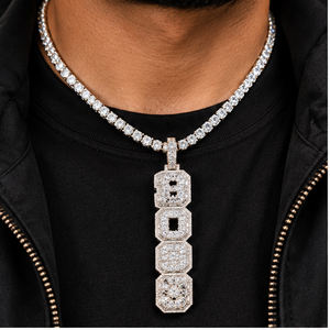 Rapper Initial Vertical Moissanite Diamond Bling Big Charm Pendant 925 Silver Rose Gold Plated Custom <b>Name</b> Letter Hip Hop Party - Product Image 2