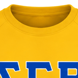 Women's <b>Yellow</b> Greek Letter Crewneck Sweatshirt Blue-White 1922 Front Double Stripe Long-Sleeve Ribbed Cuffs Casual Pullover <b>Top</b> - Product Image 5