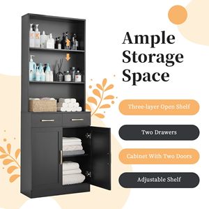 Mobiletto da Bagno con Due Ante e Cassetti, Ripiano Regolabile, Mensola Aperta a Tre Livelli, Arredamento in MDF Resistente - Product Image 3
