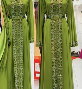 Wholesale Modest Dubai Beaded Sequined Long Sleeve <b>Abaya</b> Muslim Traditional Handmade Wedding Women Polyester Breathable V Neck - Product Image 4