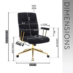 Modern Black and Gold Textured Boucle Fabric Office Chair <b>Height</b> <b>Adjustable</b> <b>Desk</b> Chair with Padded Arms - Product Image 4