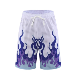 Nuevos Pantalones Cortos Deportivos de Malla con Estampado de Llamas Blancas y Azules para Hombre, de Secado Rápido, para Fitness y Running, Ropa de Verano, Proveedor OEM ODM - Product Image 1