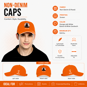 Casquette de baseball plate à 5 panneaux en tissu non denim orange, impression sérigraphique DTF, visière plate réglable, promotions d'entreprise - Product Image 6