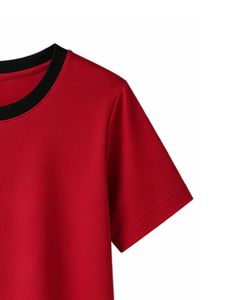 Red Women Lounge Set Black Contrast <b>Trim</b> Short Sleeve TShirt And Shorts Casual Two Piece Outfit Soft Breathable Cotton Blend Set - Product Image 2