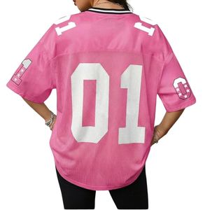 Maillot de football américain rose pour femme, col en V, bordure noire, en mesh, pour l'entraînement, tenue d'équipe de gridiron, uniforme athlétique léger - Product Image 2