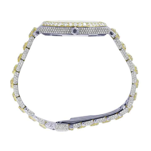 Reloj Unisex de Moissanita Azul con Esfera de Cristal, Movimiento Mecánico, Aleación de Plata y Oro, Totalmente Cubierto de Diamantes, Estilo Hip Hop - Product Image 4