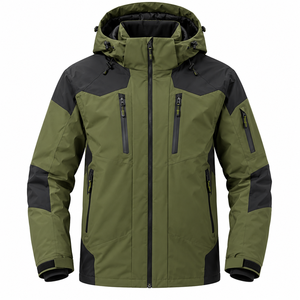 Conjunto de Traje de Esquí Personalizado de 2 Piezas para Hombre, Chaqueta de Esquí Alpina con Capucha Impermeable y Cortavientos de 3 Capas y 10,000 mm, y Pantalones de Nieve - Product Image 1