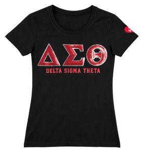 Delta Sigma Theta Black Sequin Patch Tee for Women Comfortable Fit Premium Fabric Greek Sorority Apparel Casual Wear - Product Image 4