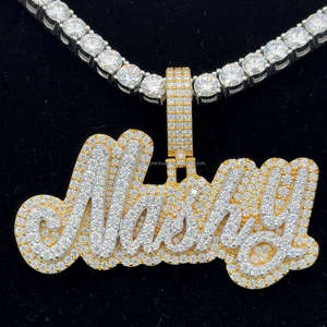 Hiphop 3 pulgadas Moissanite inicial colgante S925 Iced Out dos tonos VVS diamante letra colgante Bling rapero Moissanite nombre colgante - Product Image 1