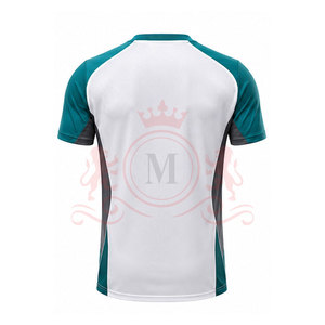 Maillot de football pour homme, blanc et turquoise, à blocs de couleur, manches courtes, col rond, en polyester respirant, coupe athlétique, toutes saisons - Product Image 4