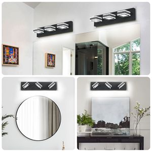 Applique murale LED moderne 3 lumières noir mat pour salle de bain avec abat-jour en acrylique, éclairage haut et bas - Product Image 5