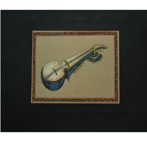 Peinture d'instrument de musique Sarod peinte à la main, art de la musique classique indienne, décoration murale traditionnelle pour la maison, salon - Product Image 1